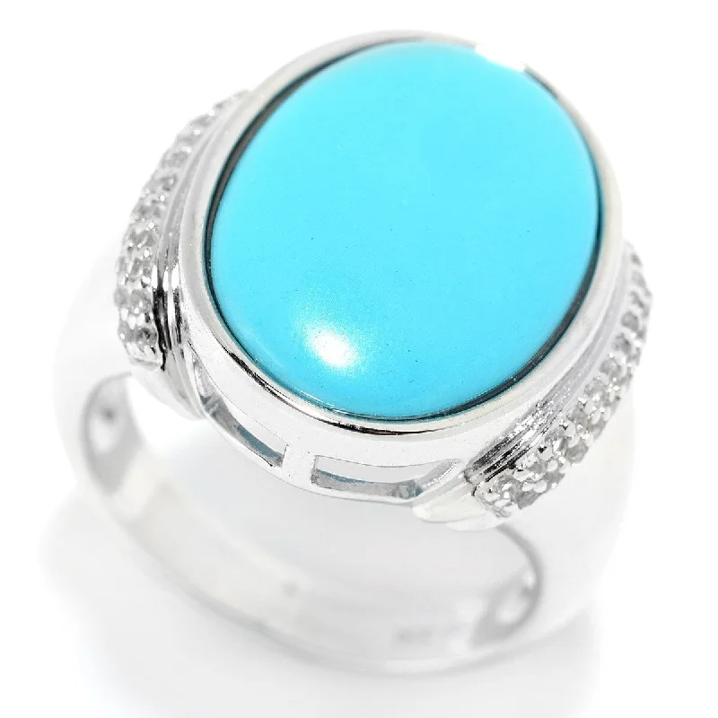 raw turquoise cluster ring-925 Sterling Silver Sonora Beauty Turquoise and White Natural Zircon Ring