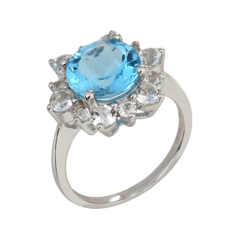 bold ruby summit peak ring-925 Sterling Silver Swiss Blue Topaz and White Cz Ring