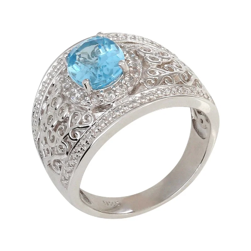 gothic-inspired panther claw ring-925 Sterling Silver Swiss Blue Topaz and White Natural Zircon Ring