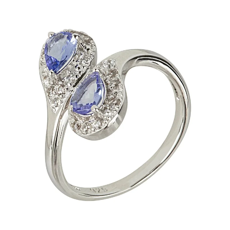 inscribed heritage ring-925 Sterling Silver Tanzanite and White Natural Zircon Bypass Ring