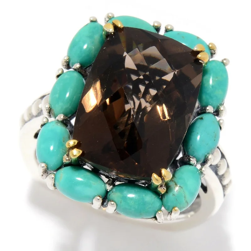 inscribed unity ring-925 Sterling Silver Tyrone Turquoise and Smoky Quartz Ring