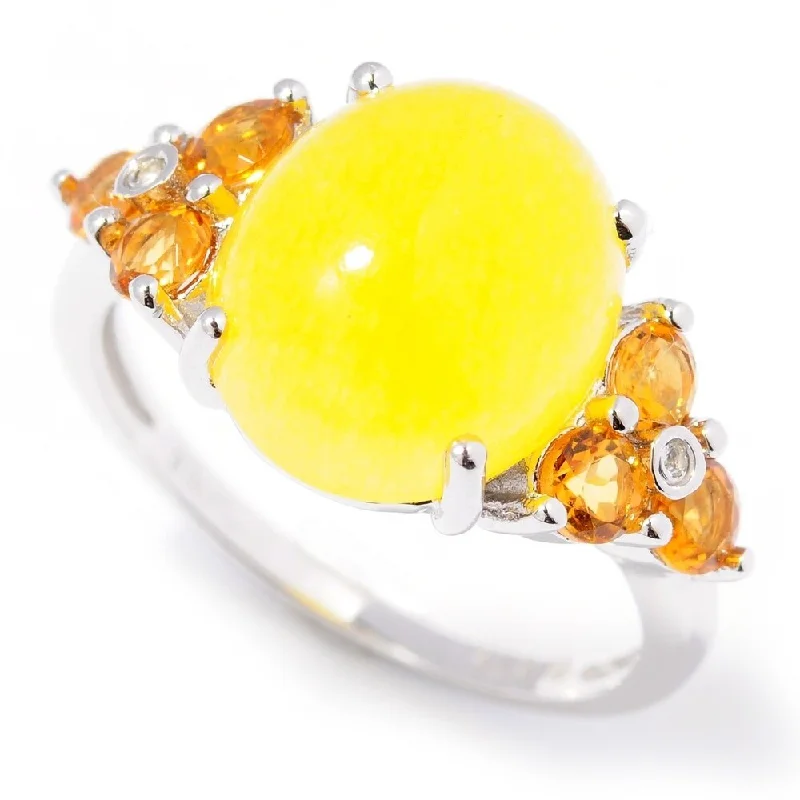 modern stellar diamond ring-925 Sterling Silver Yellow Jade, White Topaz,Madeira Citrine Ring