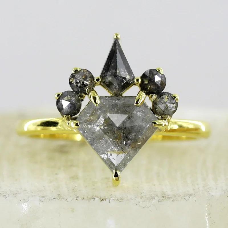 modern prong-set ruby ring-Geometric Diamond Ring with Salt and Pepper Diamonds in Accent Made in 14K Yellow Gold.