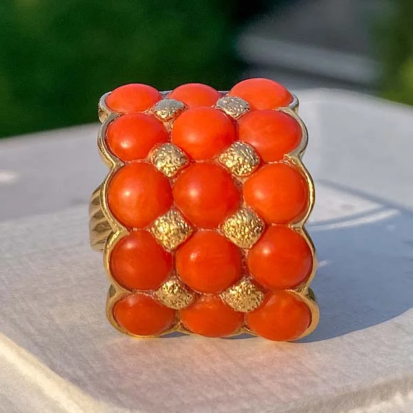 gothic-inspired eagle claw ring-Antique Coral Ring