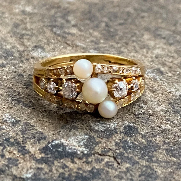 bold ruby summit peak ring-Antique Pearl & Diamond Ring