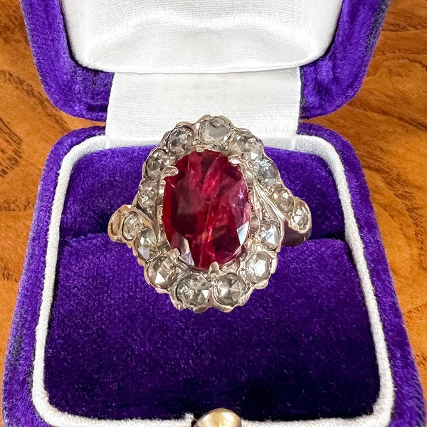 matte gold tier ring-Antique Ruby & Rose Cut Diamond Ring