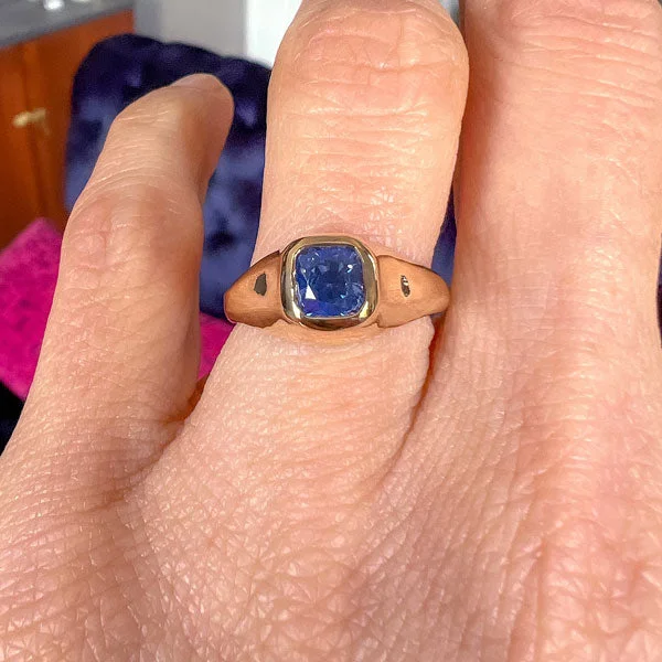 artisan-crafted tantalum ring-Antique Sapphire Stirrup Ring