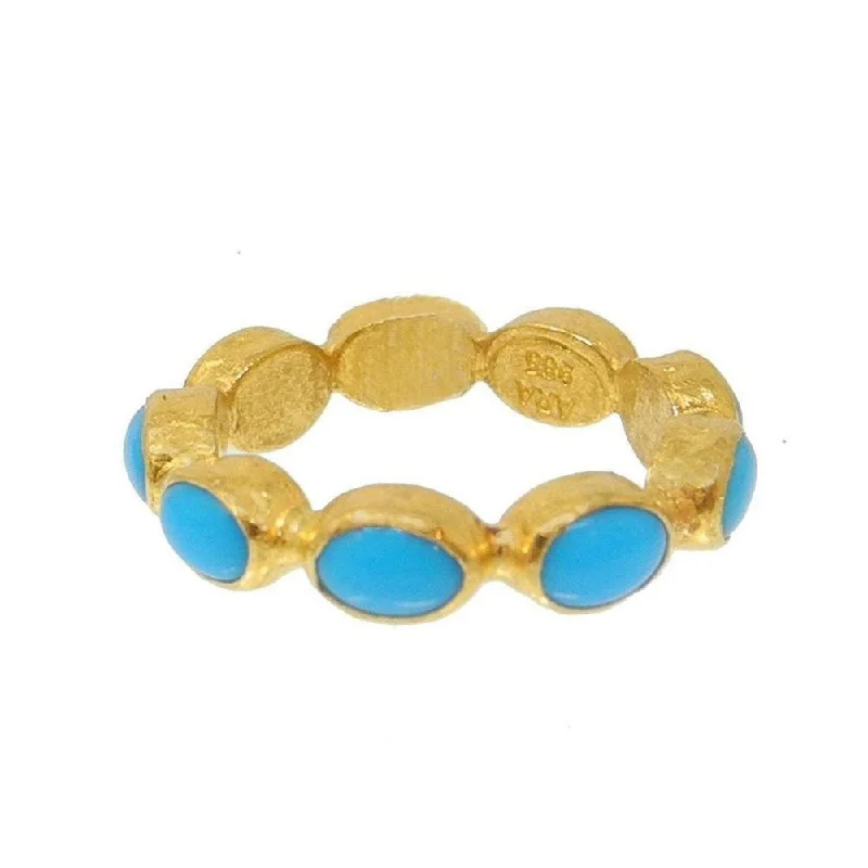 inscribed heritage ring-Ara 24k Gold Cabochon Turquoise Ring Size 6.5