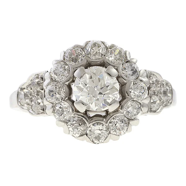 inscribed devotion ring-Art Deco Diamond Cluster Ring, Old Euro 0.43ct.