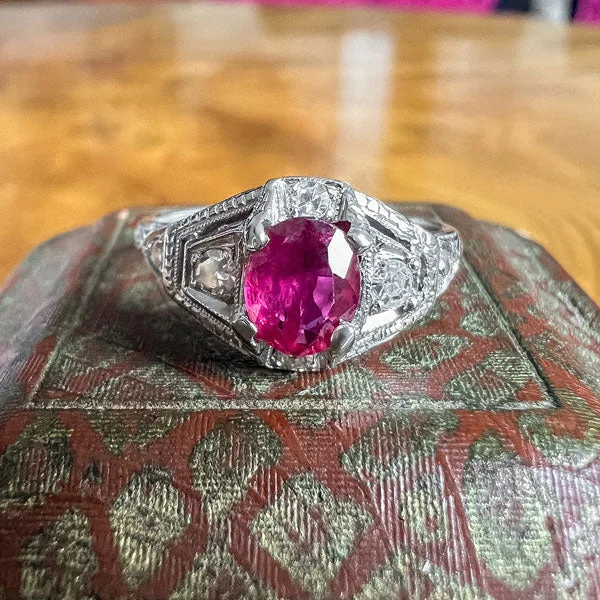 modern prong-set ruby ring-Art Deco Ruby & Diamond Ring