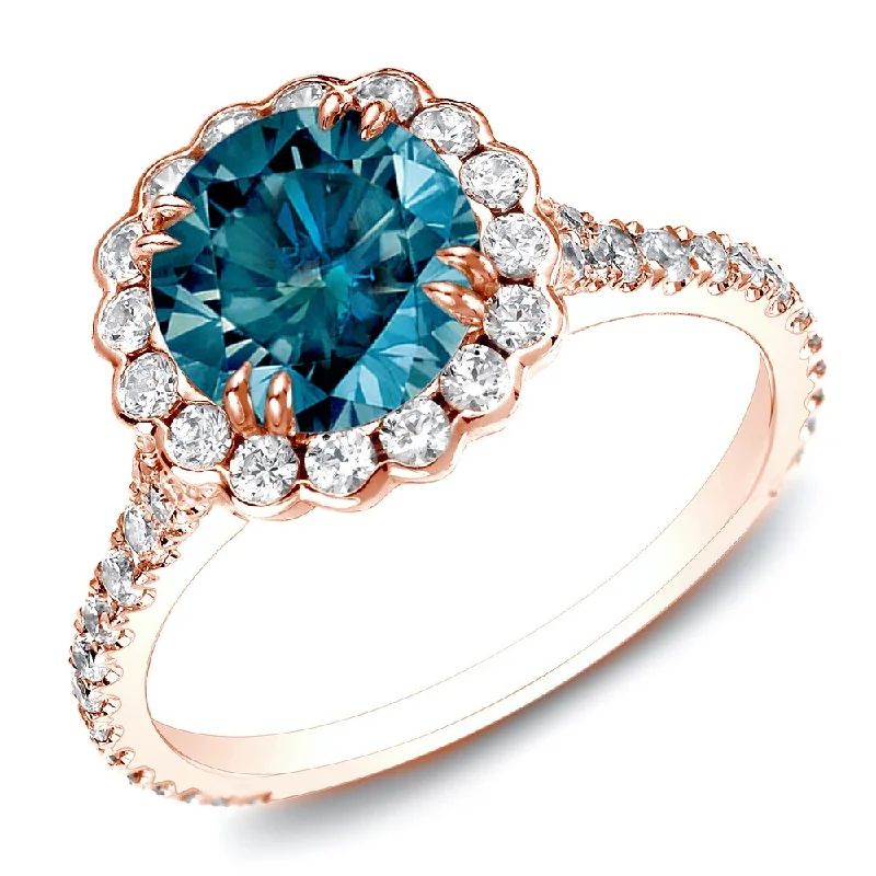 vintage-style turquoise ring-Auriya 1 1/2ctw Halo Blue Diamond Engagement Ring 14k Rose Gold (H-I, I1-I2)