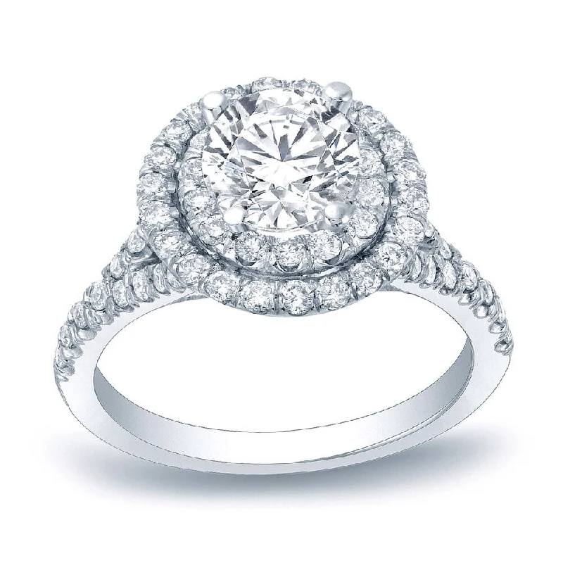 inscribed lineage ring-Auriya 1 1/4ctw Round Halo Diamond Engagement Ring Platinum Gold Certified