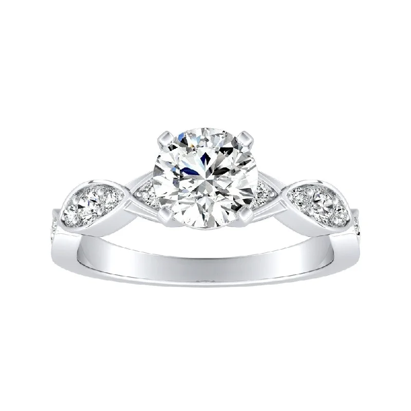 modern contoured band ring-Auriya 1/2ct Round Moissanite and 1/3ct TDW Wave Style Diamond Engagement Ring 14K Gold (G-H, VS1-VS2)