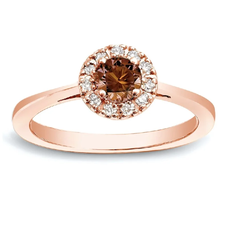 modern sleek peak ridge ring-Auriya 1/2ctw Halo Brown Diamond Engagement Ring 14k Rose Gold