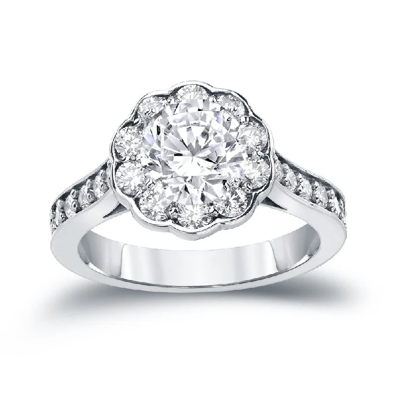 floral prong diamond ring-Auriya 1 3/4ctw Round Halo Diamond Engagement Ring 14K Gold Certified H-I, SI1-SI2