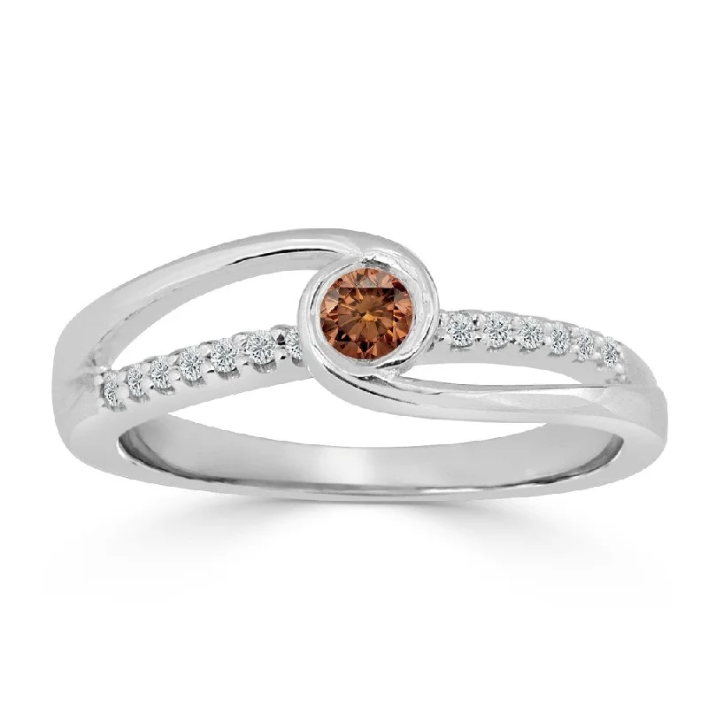 adjustable crest ridge ring-Auriya 1/4ct TDW Round Brown Diamond Bezel Engagement Ring 14k Gold