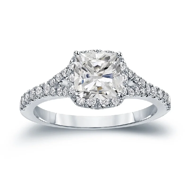 minimalist crest summit ring-Auriya 14k Gold 1 1/2ctw Cushion-cut Halo Diamond Engagement Ring Certified (H-I, I1-I2)