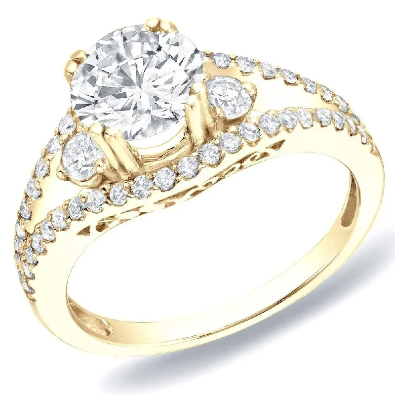 subtle branch design ring-Auriya 14k Gold 1 1/4ctw Modern 3-stone Diamond Engagement Ring Split-Shank (H-I, SI1-SI2)