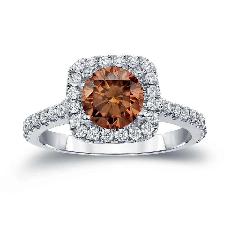 adjustable ridge crest ring-Auriya 14k Gold 1 2/5ctw Halo Brown Diamond Engagement Ring (H-I, SI1-SI2)