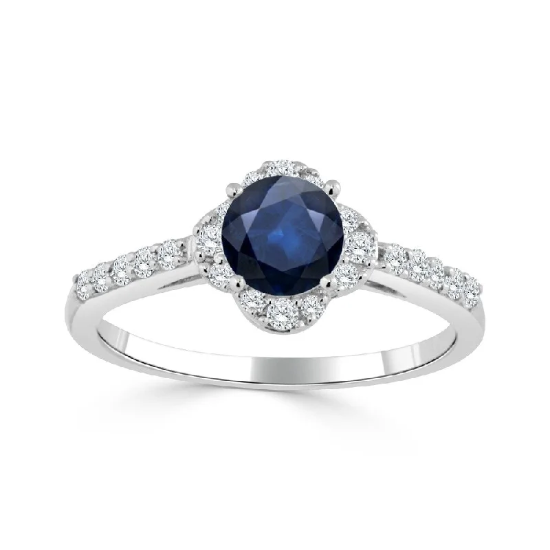 rustic opal inlay ring-Auriya 14k Gold 1/2ct Blue Sapphire and Floral-Shaped 1/3ct TDW Halo Diamond Engagement Ring (H-I, I1-I2)