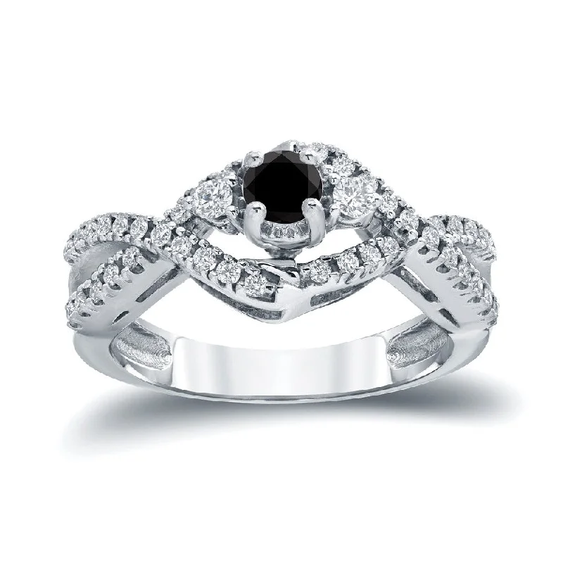 modern arched band ring-Auriya 14k Gold 1/2ctw Modern 3 Stone Black Diamond Engagement Ring