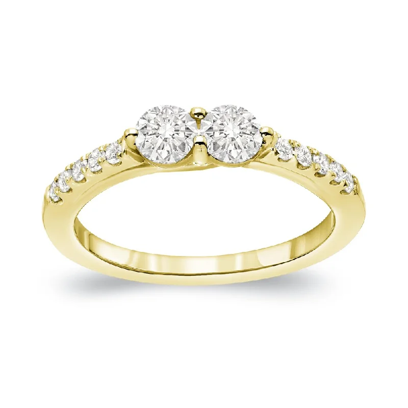 modern sculpted band ring-Auriya 14k Gold 1ct TDW Round 2-Stone Diamond Engagement Ring (J-K, I1-I2)