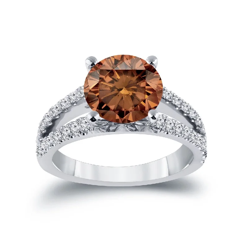 adjustable crest ridge ring-Auriya 14k Gold 2 1/4ctw Round Brown Diamond Engagement Ring (H-I, SI1-SI2)