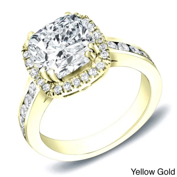 modern arched band ring-Auriya 14k Gold 2ctw Cushion-cut Halo Diamond Engagement Ring Certified