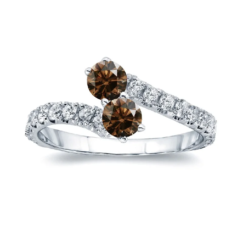 adjustable tin helix ring-Auriya 14k Gold 3/4 carat TW 2-Stone Brown Diamond Engagement Ring (H-I, I1-I2)