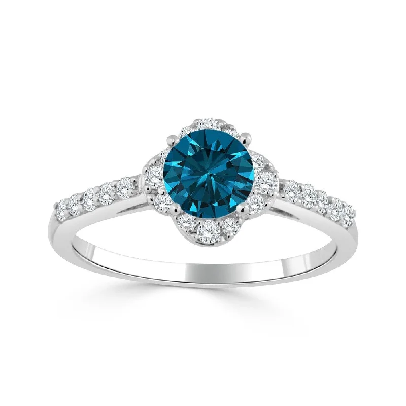 tarnished gold band ring-Auriya 14k Gold 3/4ct TDW Round Floral-Shaped Blue Diamond Halo Engagement Ring (H-I, I1-I2)