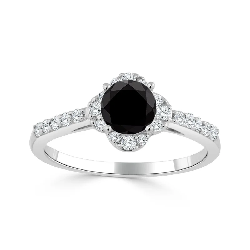 gothic-inspired hawk claw ring-Auriya 14k Gold 3/4ctw Delicate Floral Black Diamond Halo Engagement Ring (H-I, I1-I2)