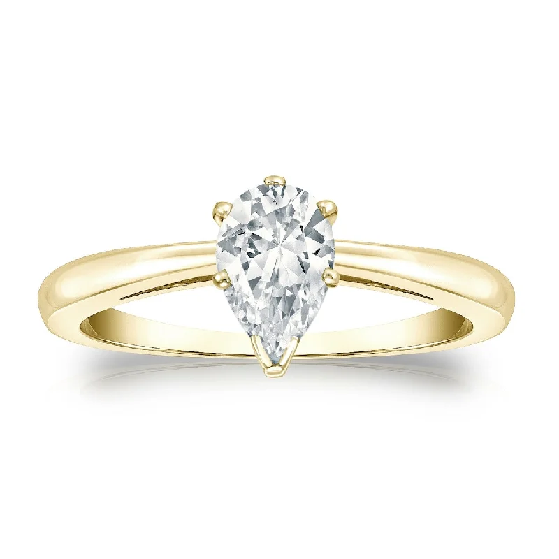 adjustable tin helix ring-Auriya 14k Gold 3/4ctw Pear Shape Solitaire Diamond Engagement Ring (H-I, I1-I2)