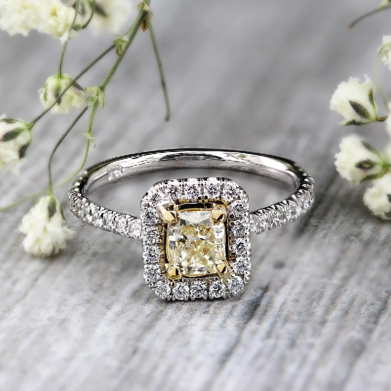 minimalist peak crest ring-Auriya 14k Gold 3/4ctw Radiant-cut Halo Yellow Diamond Engagement Ring