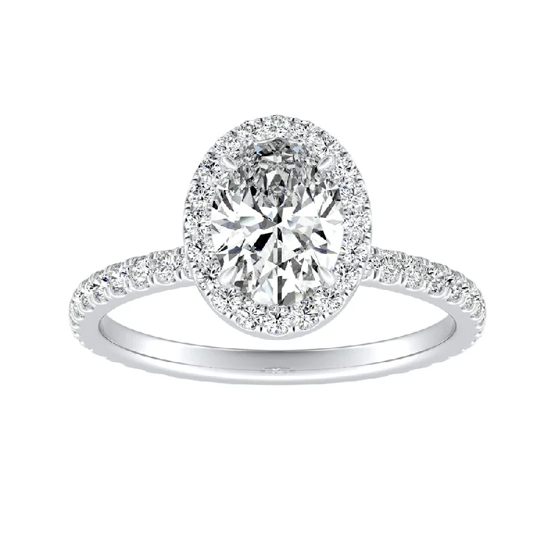 bohemian summit ridge ring-Auriya 14k Gold 7/8ctw Oval-cut Halo Diamond Engagement Ring (I-J, I1-I2)