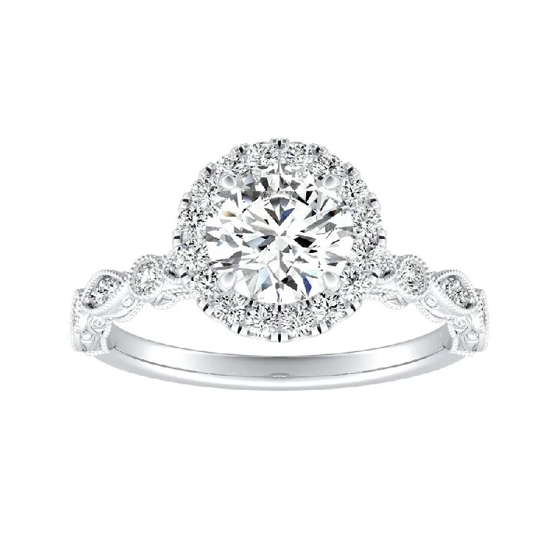 minimalist summit ridge ring-Auriya 14k Gold Vintage 7/8ctw Round Halo Diamond Engagement Ring (G-H, VS1-VS2)