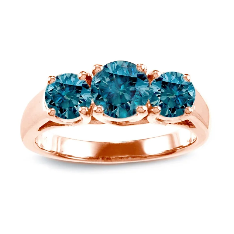 modern stellar diamond ring-Auriya 14k Rose Gold 2ctw 3-Stone Blue Diamond Engagement Ring (I1-I2)