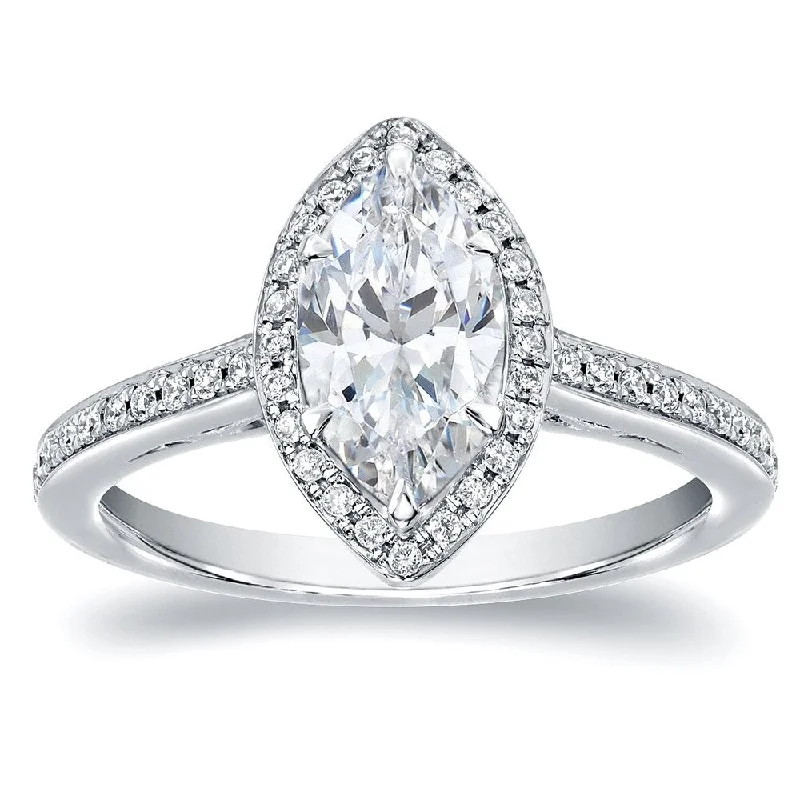 adjustable crest ridge ring-Auriya 18k Gold 1 1/3ctw Halo Marquise Diamond Engagement Ring (H-I, SI1-SI2)