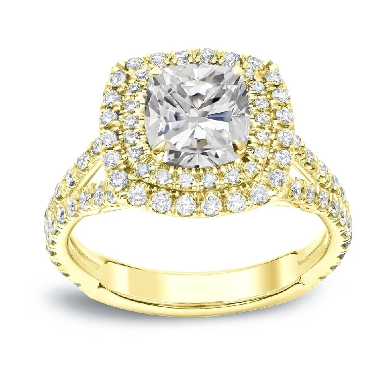 inscribed heritage ring-Auriya 18k Gold 2ctw Cushion-cut Halo Diamond Engagement Ring 14k Gold Certified (H-I, I1-I2)