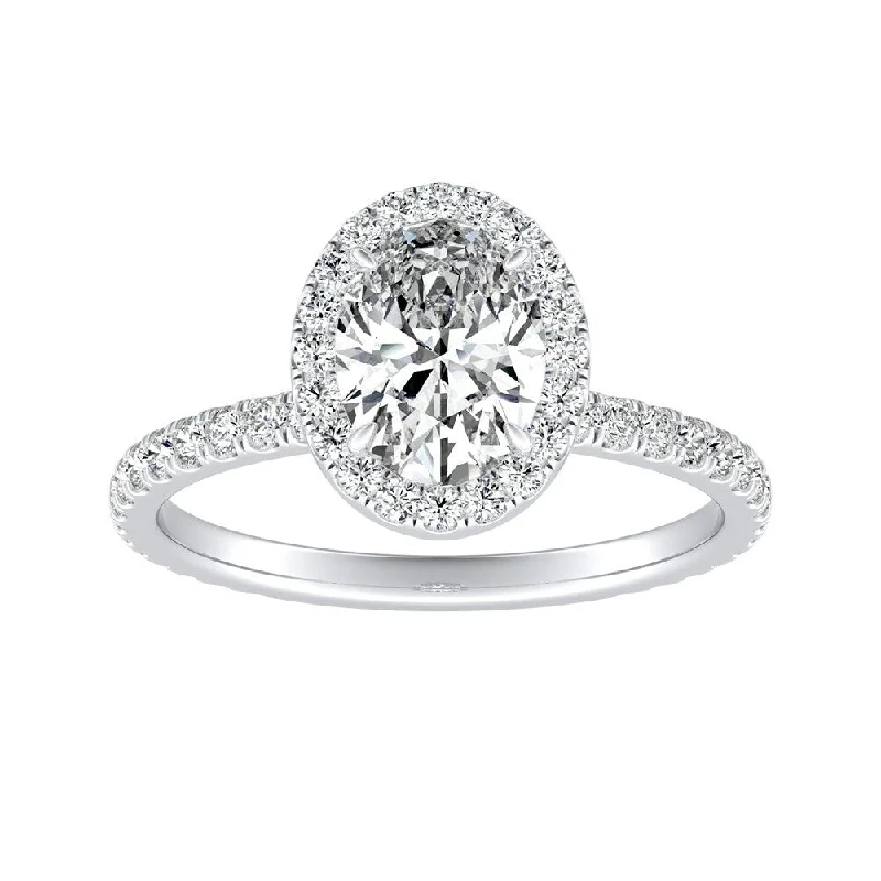 matte rose tier ring-Auriya 18k Gold 7/8ctw Oval-cut Halo Diamond Engagement Ring (I-J, I1-I2)