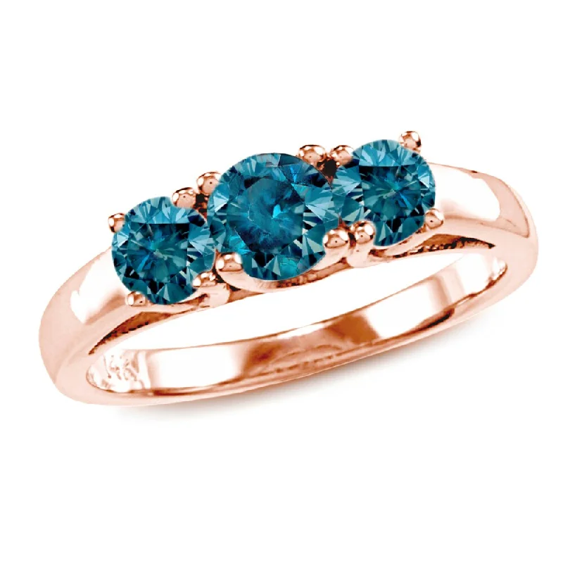 raw jade cluster ring-Auriya 1ctw Round 3 Stone Blue Diamond Engagement Ring 14k Rose Gold