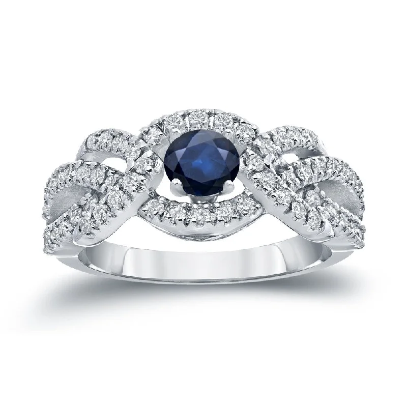 artisan-crafted rose ring-Auriya 2/5ct Blue Sapphire and 3/5ctw Braided Infinity Diamond Engagement Ring 14k Gold (H-I, I1-I2)