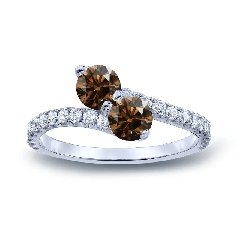 adjustable peak summit ring-Auriya 2ctw Round 2-Stone Brown Diamond Engagement Ring 14K Gold (H-I, I1-I2)