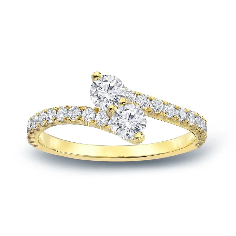 modern tiered sapphire ring-Auriya 3/4ct TDW Round Two Stone Diamond Engagement Ring 14k Gold (H-I, SI1-SI2)