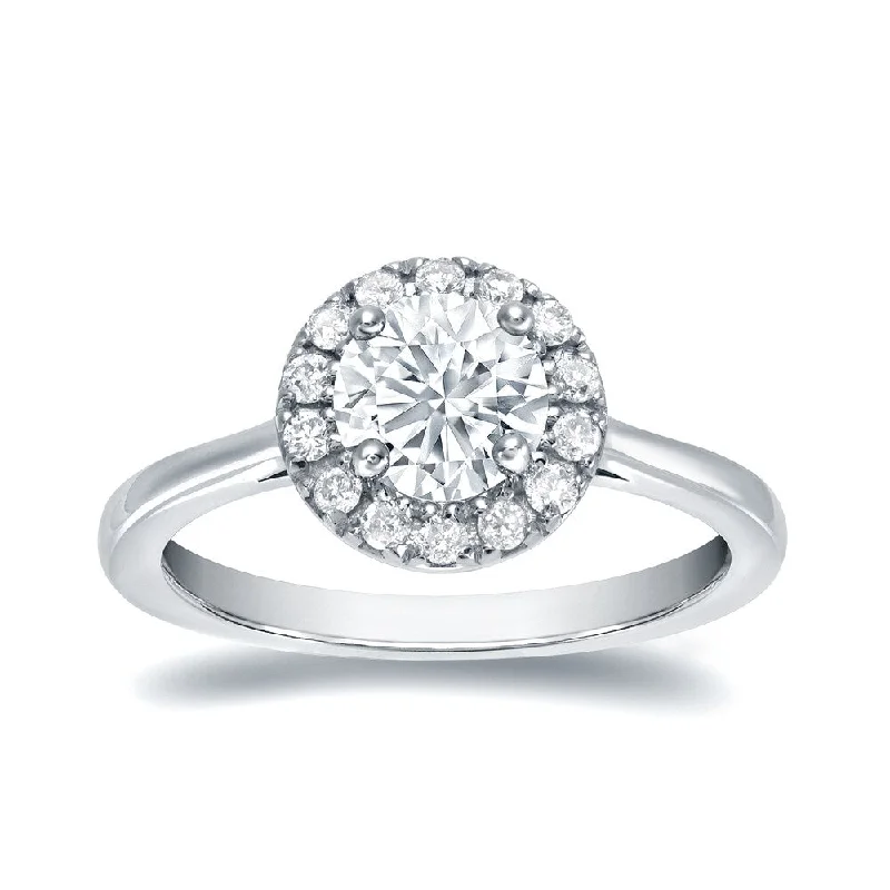 adjustable peak summit ring-Auriya Classic 3/4ct TDW Round Diamond Halo Engagement Ring 14k Gold