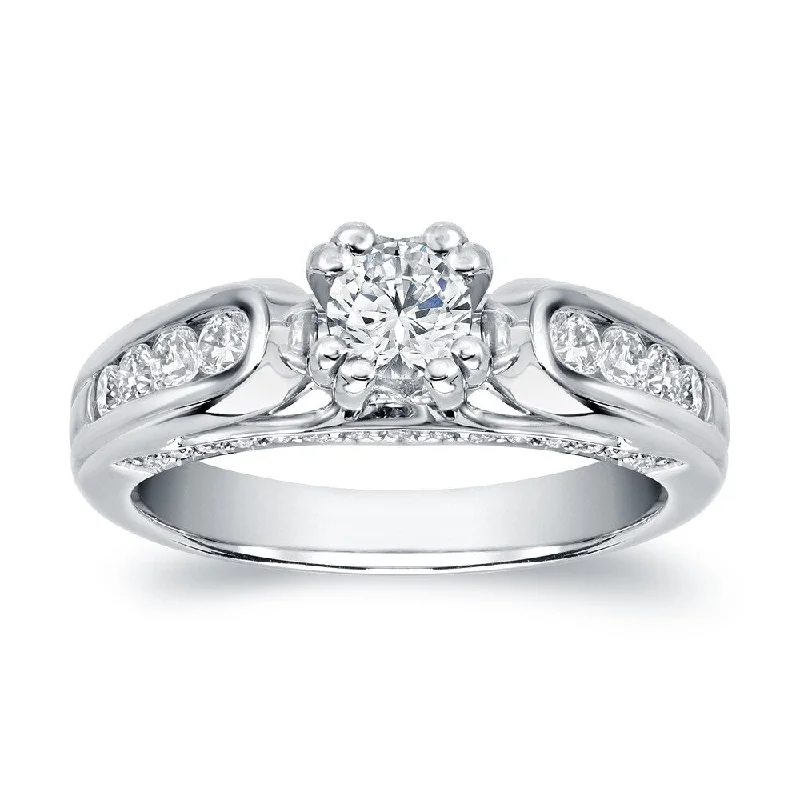 adjustable ridge crest ring-Auriya Modern 1 1/3ct TDW Round Diamond Engagement Ring 14k White Gold (H-I, SI1-SI2)