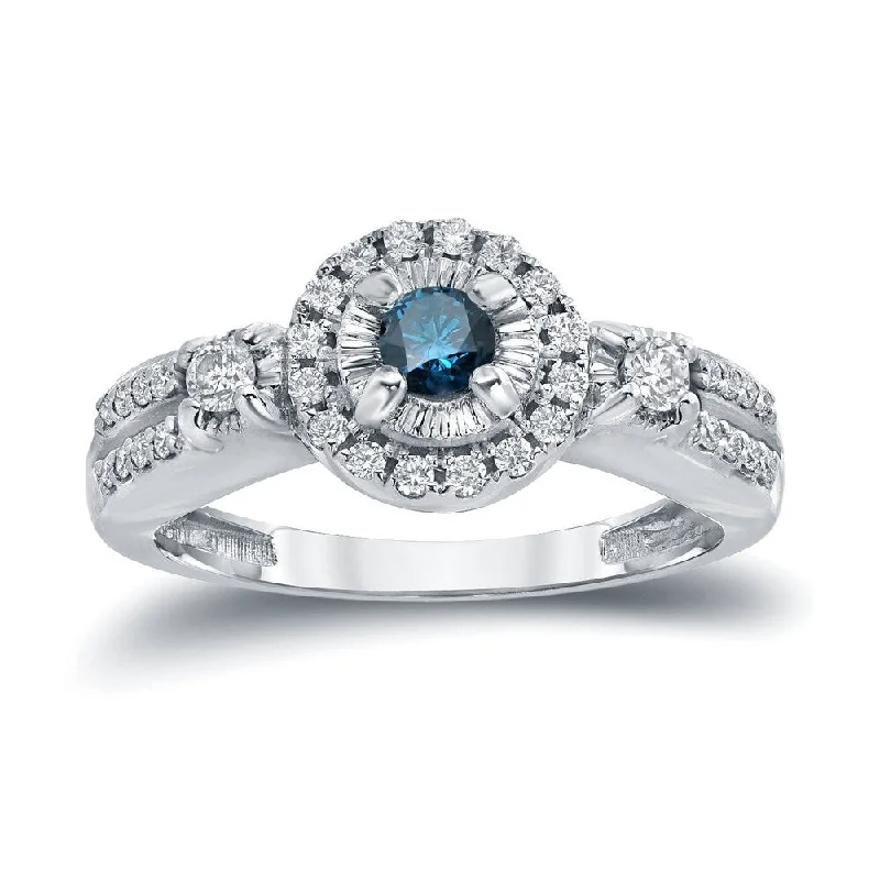 modern layered topaz ring-Auriya Modern 2/5ctw Illusion Set Halo Blue Diamond Engagement Ring 14k Gold (H-I, I1-I2)