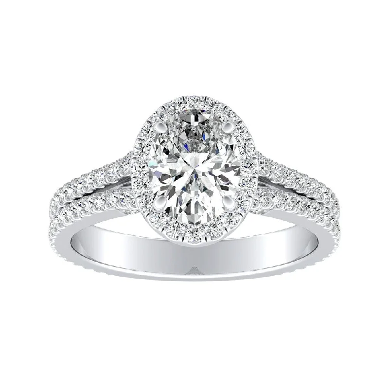 adjustable ridge summit ring-Auriya Platinum 1 1/10ctw Oval-cut Halo Diamond Engagement Ring (I-J, I1-I2)