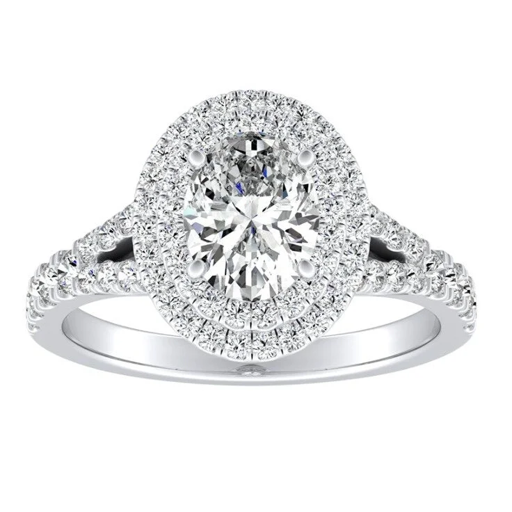 vintage-style sapphire ring-Auriya Platinum 1 1/2ctw Oval Shape Halo Diamond Engagement Ring