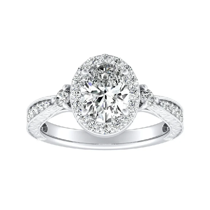 minimalist arc ridge ring-Auriya Platinum 1 1/3ctw Vintage Oval-cut Halo Diamond Engagement Ring (H-I, SI1-SI2)