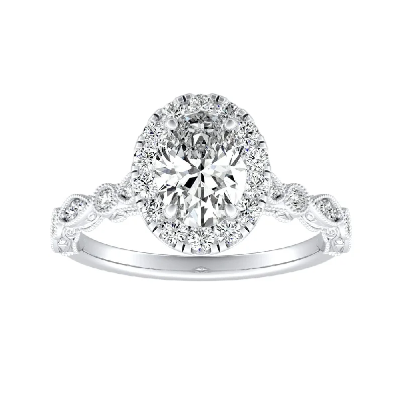 minimalist ridge summit ring-Auriya Platinum 1 1/3ctw Vintage Oval-cut Halo Diamond Engagement Ring (H-I, SI1-SI2)